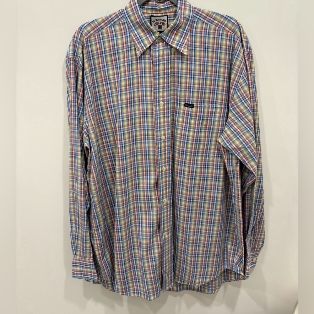 Vtg Façonnable Men Shirt L Relaxed Fit Multicolor Plaid Button-Up Front Pocket